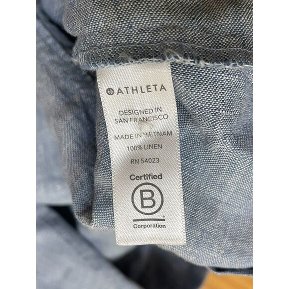 Athleta Anguilla Women's PM Blue Button-Up Linen Shirt Resortwear Coastal Travel - Picture 6 of 10